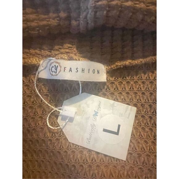 CY Fashion Tan Waffle Knit Long Open Cardigan Size Large-NWT - Picture 8 of 10